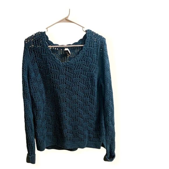 LOFT || GORGEOUS Teal Blue Green Colored slouchy hole sweater - Picture 1 of 5